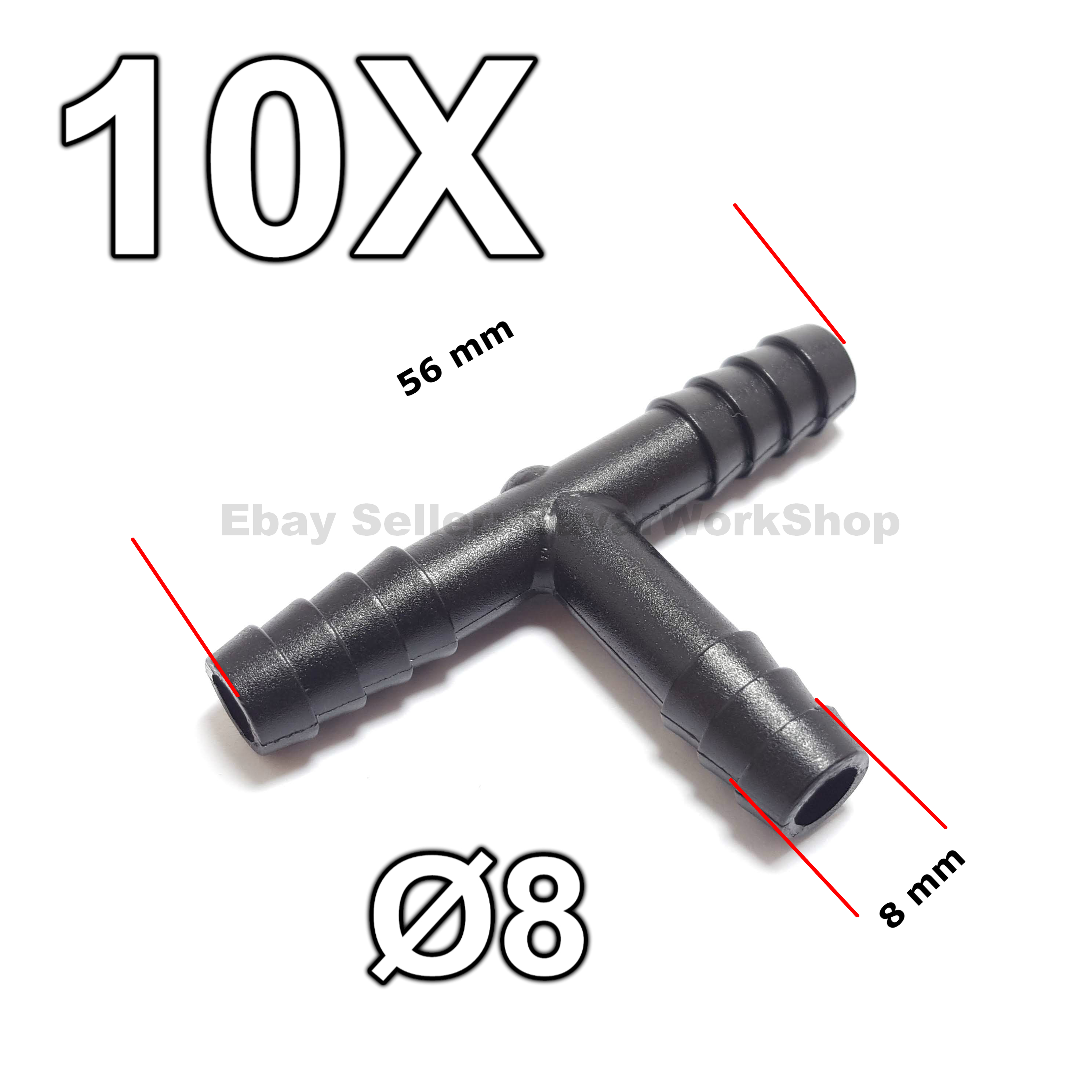 10X 8 mm Nylon Black Tee Connectors